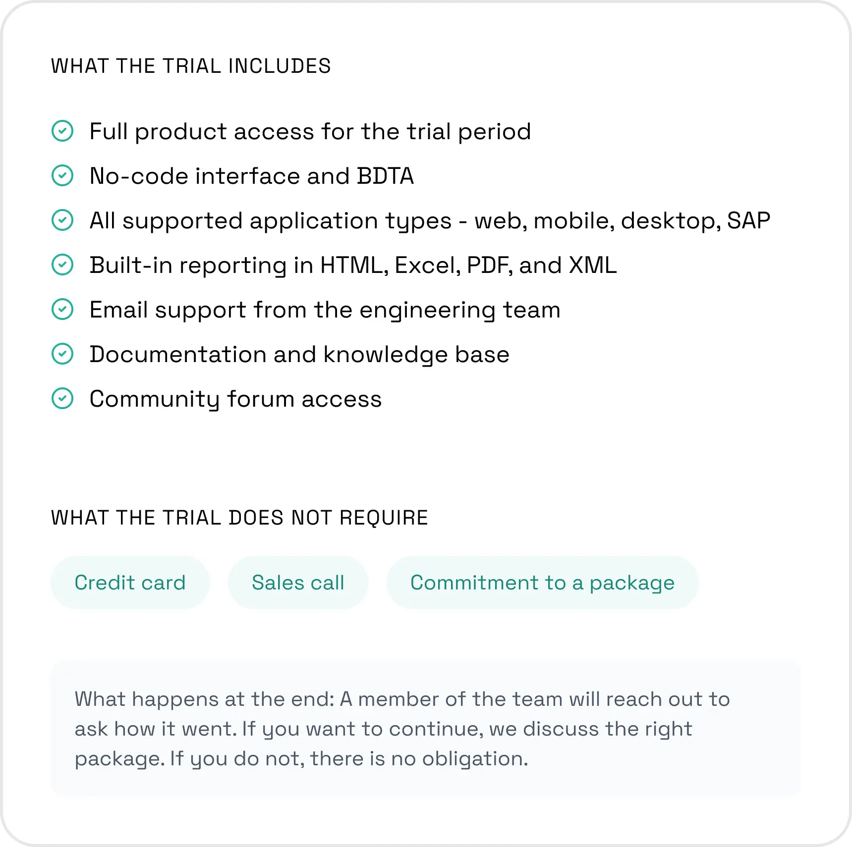 Free trial inclusions